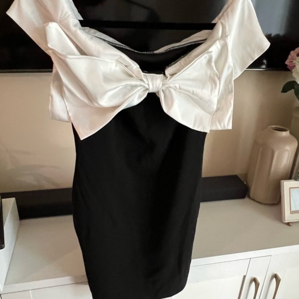 SHEIN Black and White Bow Mini Dress